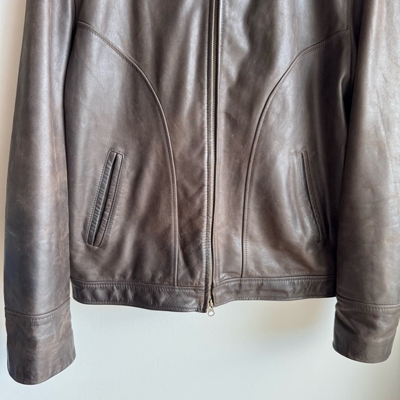 Vintage Danier Oiled Leather Jacket Mens M Chocolate Brown Full Zip 90s Y2K EUC! - Picture 4 of 15